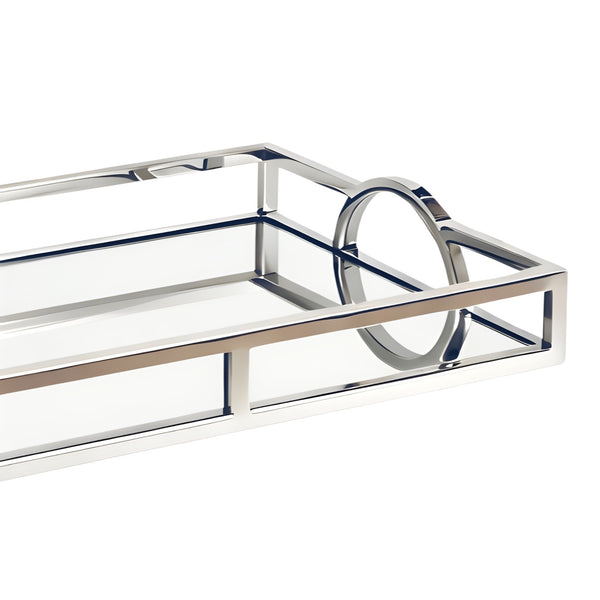 Silver Plated Rectangle Deluxe Mirror Tray with Arch Handles Home decor Palm Gifts