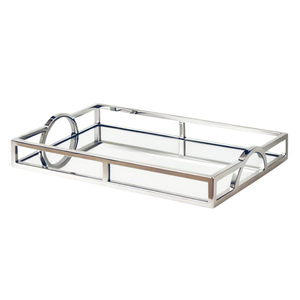 Silver Plated Rectangle Deluxe Mirror Tray with Arch Handles Home decor Palm Gifts