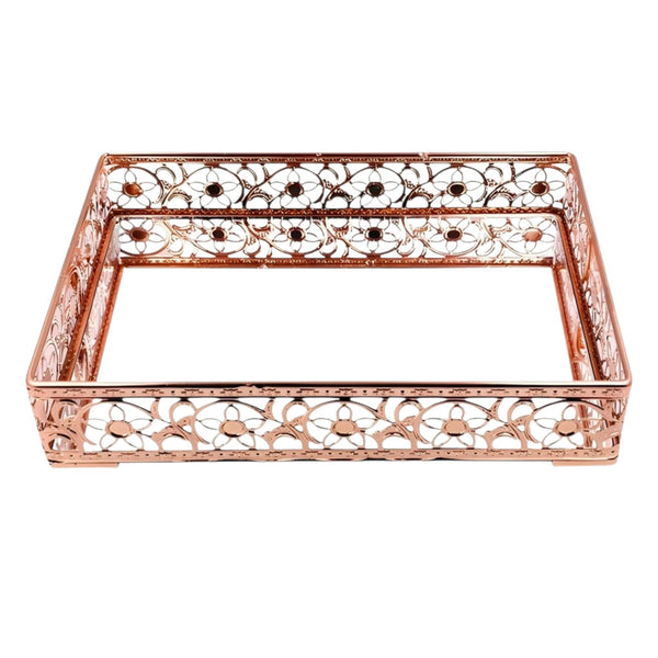 Large Rose Gold Rectangle Decorative Deluxe Ornate Vanity Mirror Tray