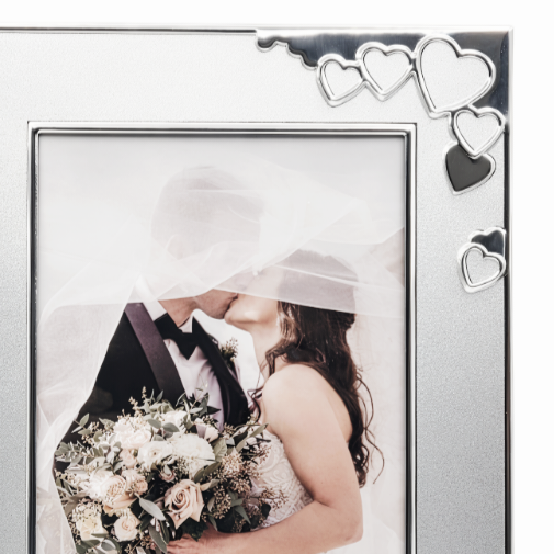 Silver Plated Multiple Binding Love Hearts Engagement Photo Frame- 4"x6