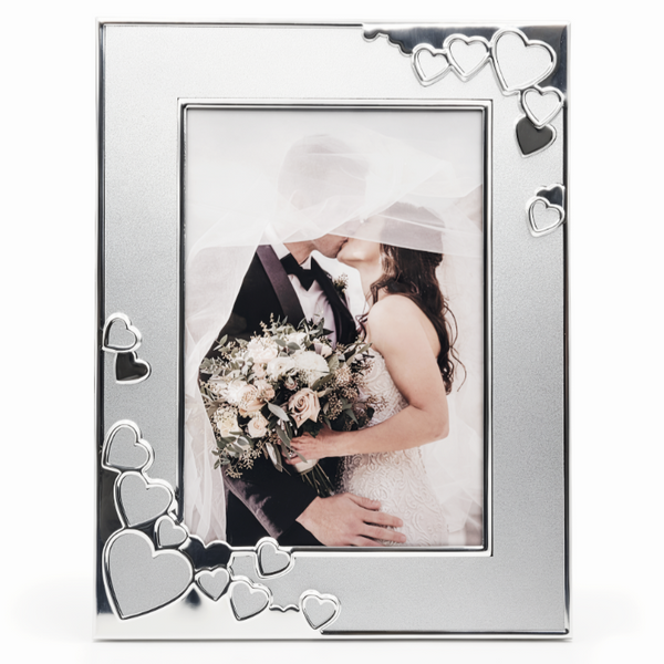 Silver Plated Multiple Binding Love Hearts Engagement Photo Frame- 4"x6