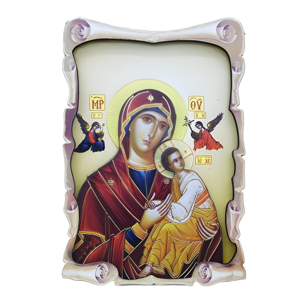 Orthodox Holy Mother Mary & Jesus 3D Scroll Design Icon Plaque