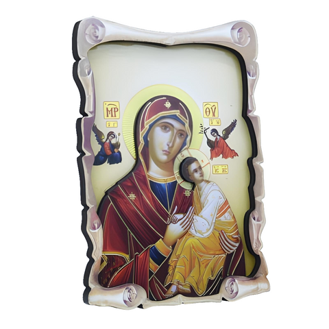 Orthodox Holy Mother Mary & Jesus 3D Scroll Design Icon Plaque