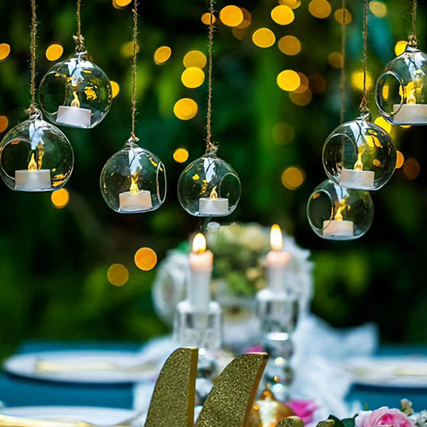 Set of 24 Hanging Glass Terrarium Tealight Ball Candle Holders Wedding Party Events Decor 24 x Clear Glass Hanging Ball 8cm Candle Holder Bulk Lot Wedding Event Function