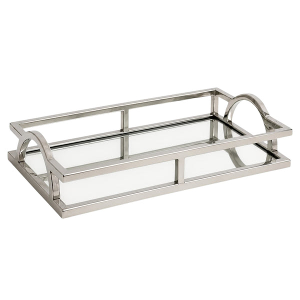 Silver Plated Rectangle Decorative Deluxe Vanity Mirror Tray & Arch Handles