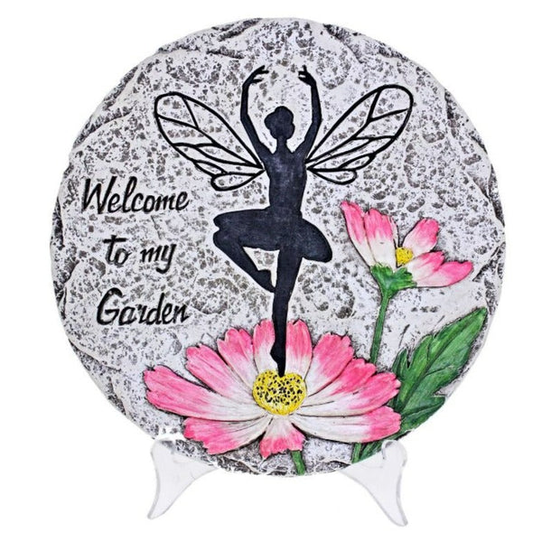 Round Fairy 'Welcome To My Garden' Decorative Outdoor Stepping Stone- 25cm