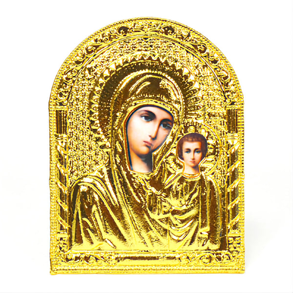 mini Gold Plated Orthodox Holy Mother Mary & Jesus Icon Stand metal Plaque stand bomboniere favours gift