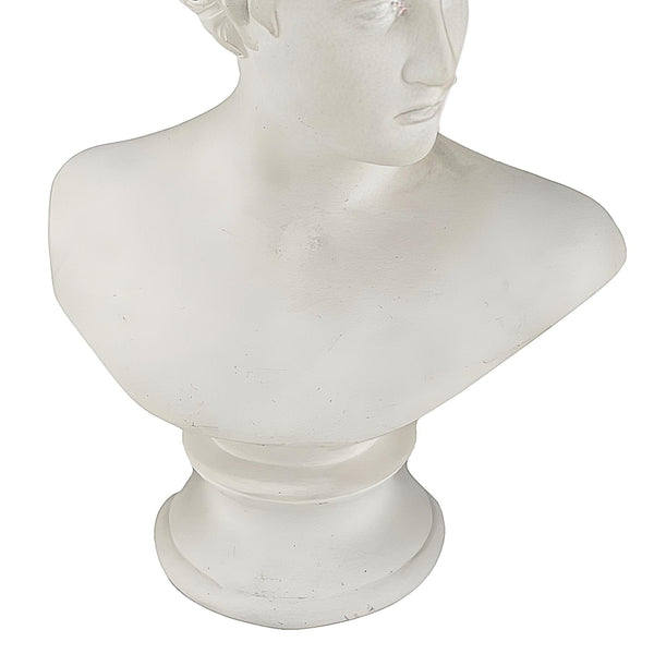 A white resin bust statue of a woman with flowing drapery, representing a mythological figure, intended for home decor.