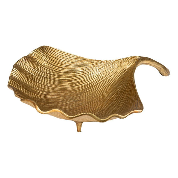 Large Antique Gold Brass Finish Decorative Tabletop Footed Leaf Bowl