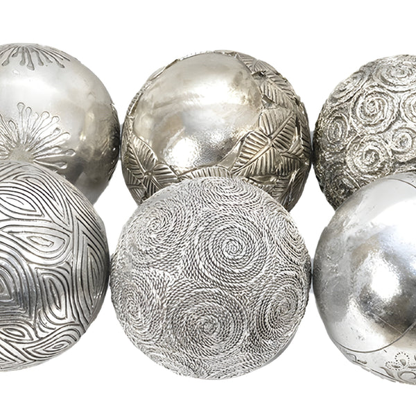 Set of 6 Silver Resin Decorative Tabletop Balls