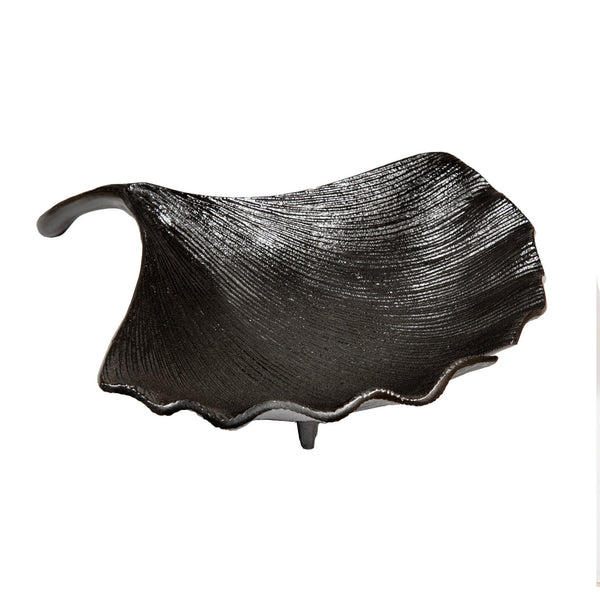 Large Black Nickel Finish Decorative Tabletop Footed Leaf Bowl