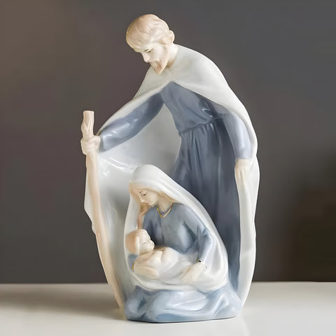 Blue & White The Holy Family Ceramic Statue