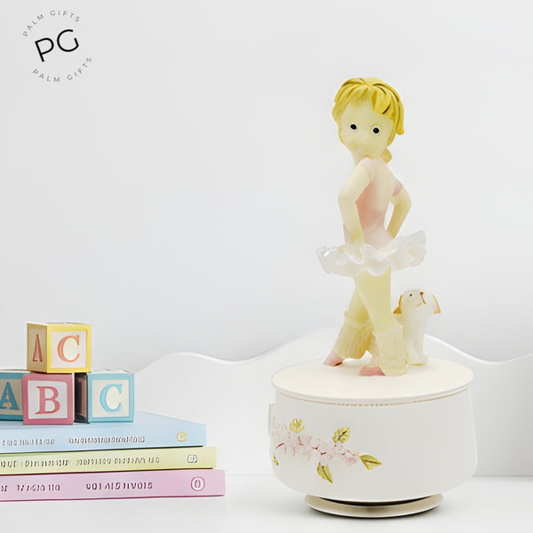 Children's White & Pink Musical Ballerina & Dog Rotating Carousel