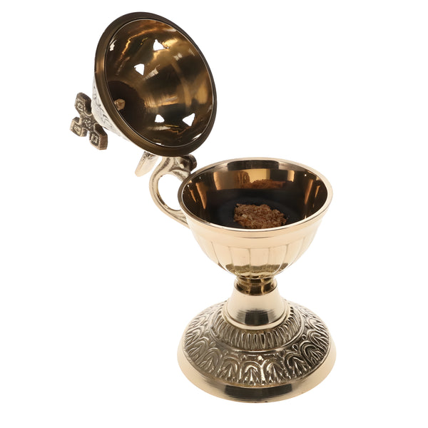 Orthodox Brass Metal Religious Incense Burner With Cross Top & Handle