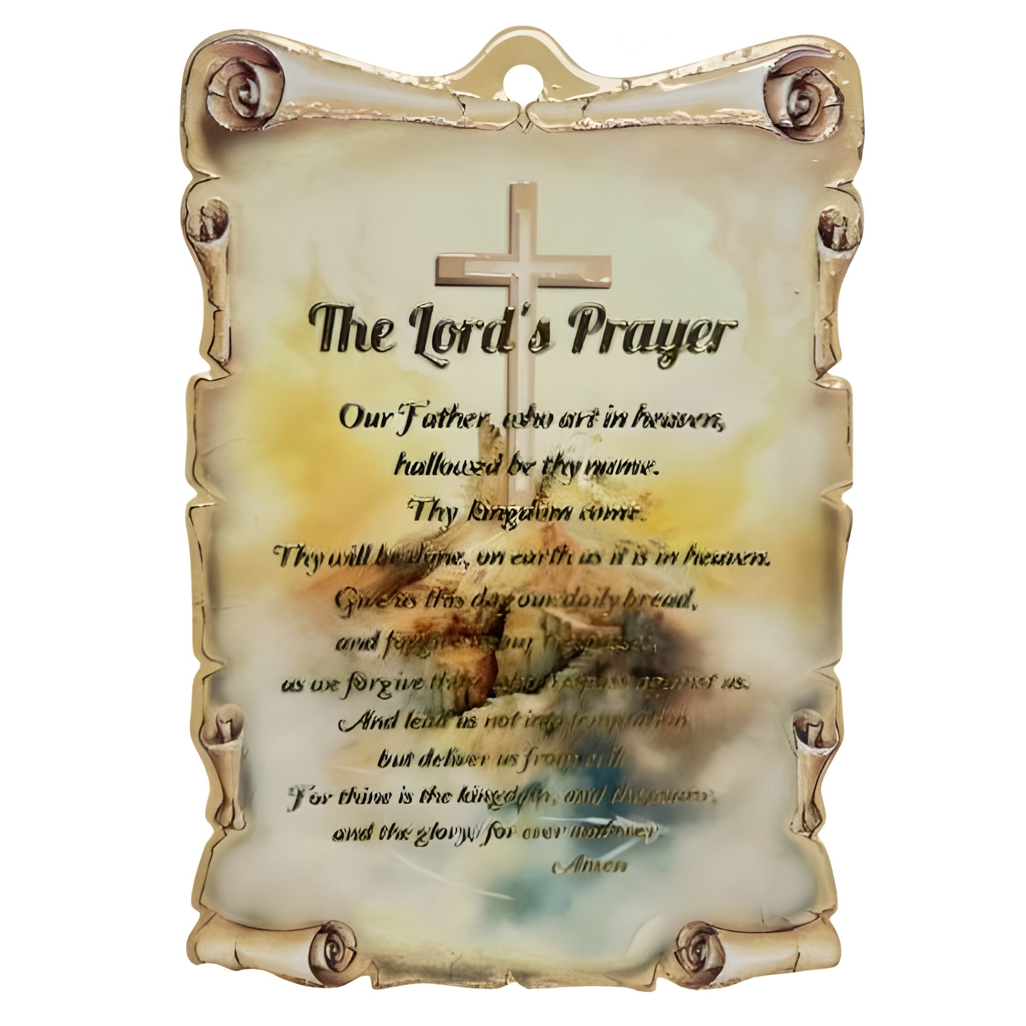 Prayer Script Scroll Catholic The Lord's Prayer Scroll Design Ceramic Standing Plaque – Palm ...