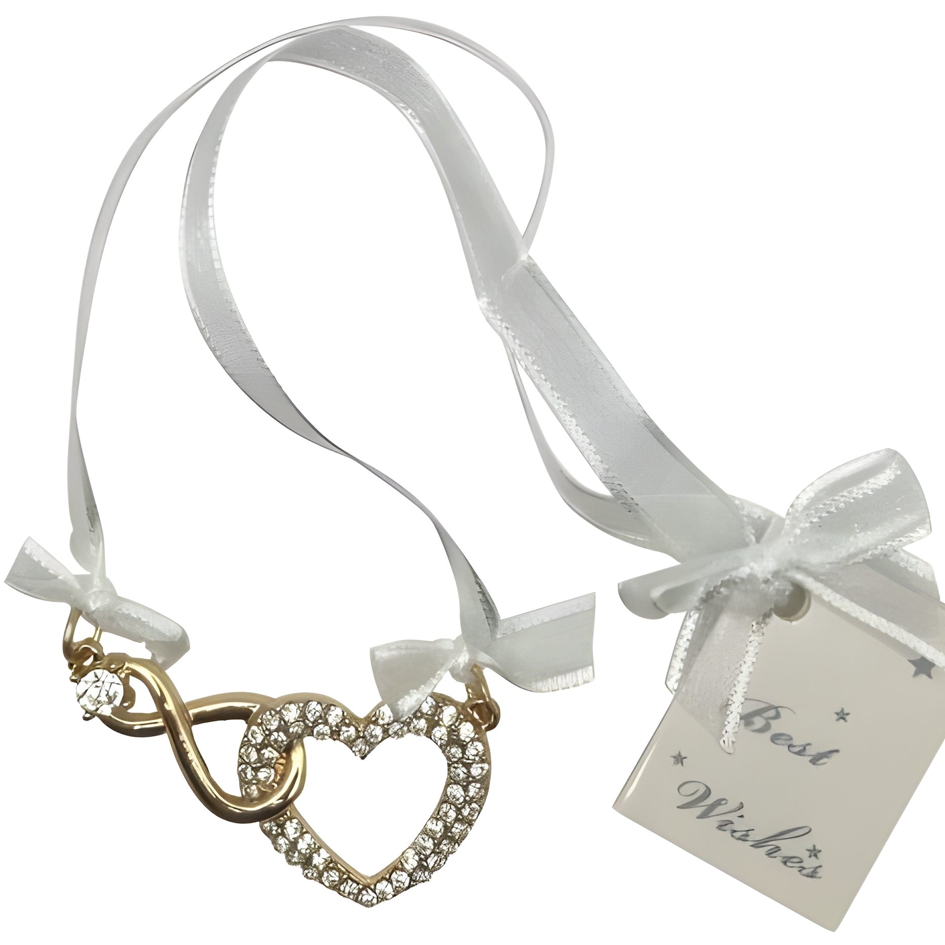 Gold Love Heart & Infinity with Crystal Diamantes Wedding Bridal Good Luck Charm