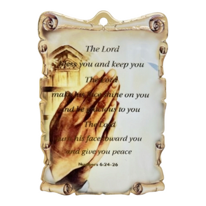 Catholic Praying Hands & Prayer Scroll Design Ceramic Standing Plaque