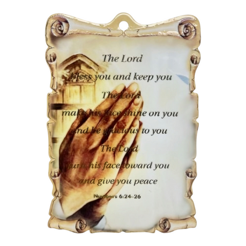 Catholic Praying Hands & Prayer Scroll Design Ceramic Standing Plaque