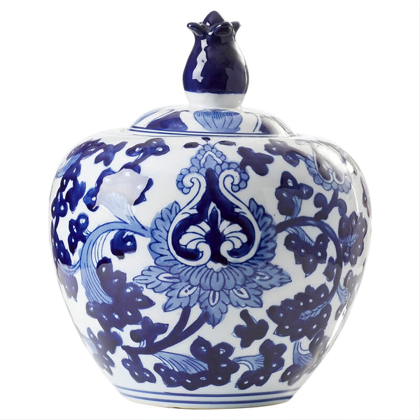 Hamptons Blue & White Floral Ceramic Decorative Ginger Temple Jar