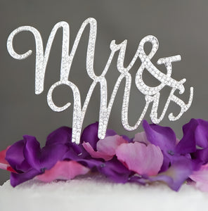 Silver Mr & Mrs with Crystal Diamantes Wedding Cake Topper