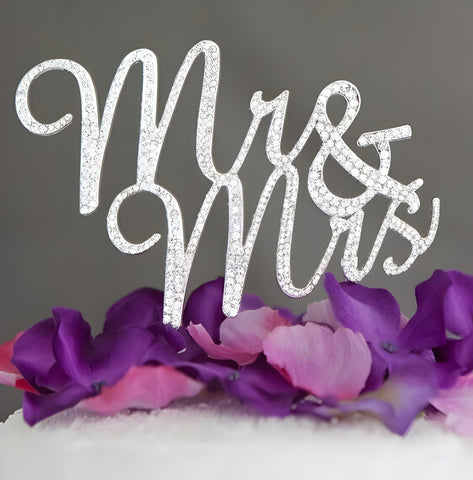 Silver Mr & Mrs with Crystal Diamantes Wedding Cake Topper
