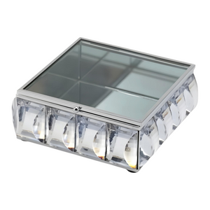 Silver Framed Square Mirrored Jewellery Box & Sparkling Bevelled Glass Crystal Jewels