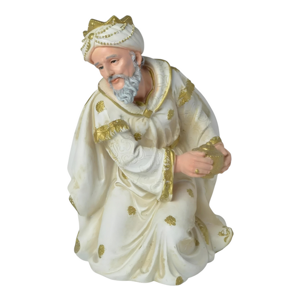 11 Piece Christmas Nativity Scene White & Gold Figurines Display Set- 30cm
