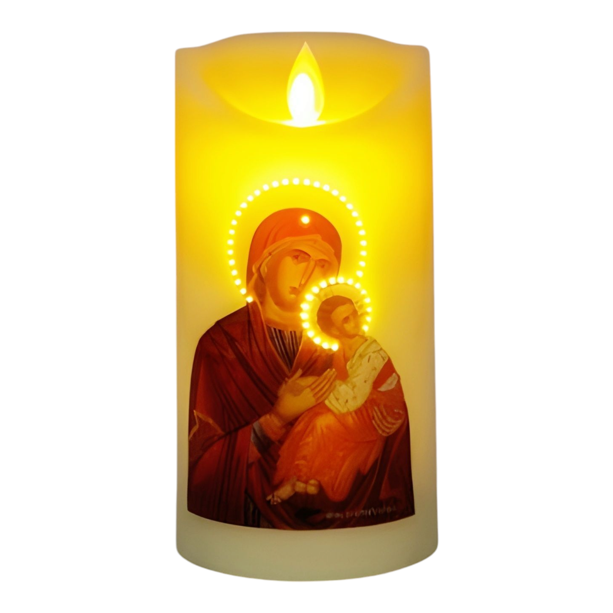 Orthodox Holy Mother Mary & Jesus LED Light Up Flameless Pillar Candle