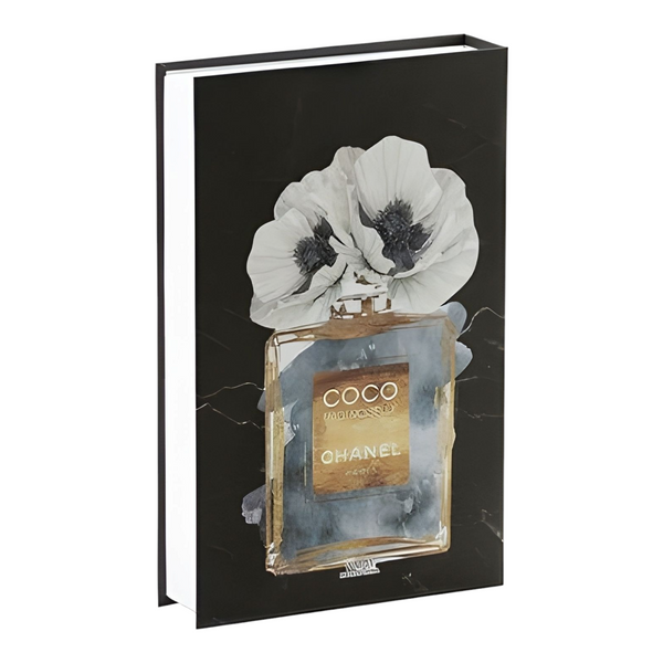 Black Coco Chanel Perfume Bottle & Flowers Designer Display Storage Book Box