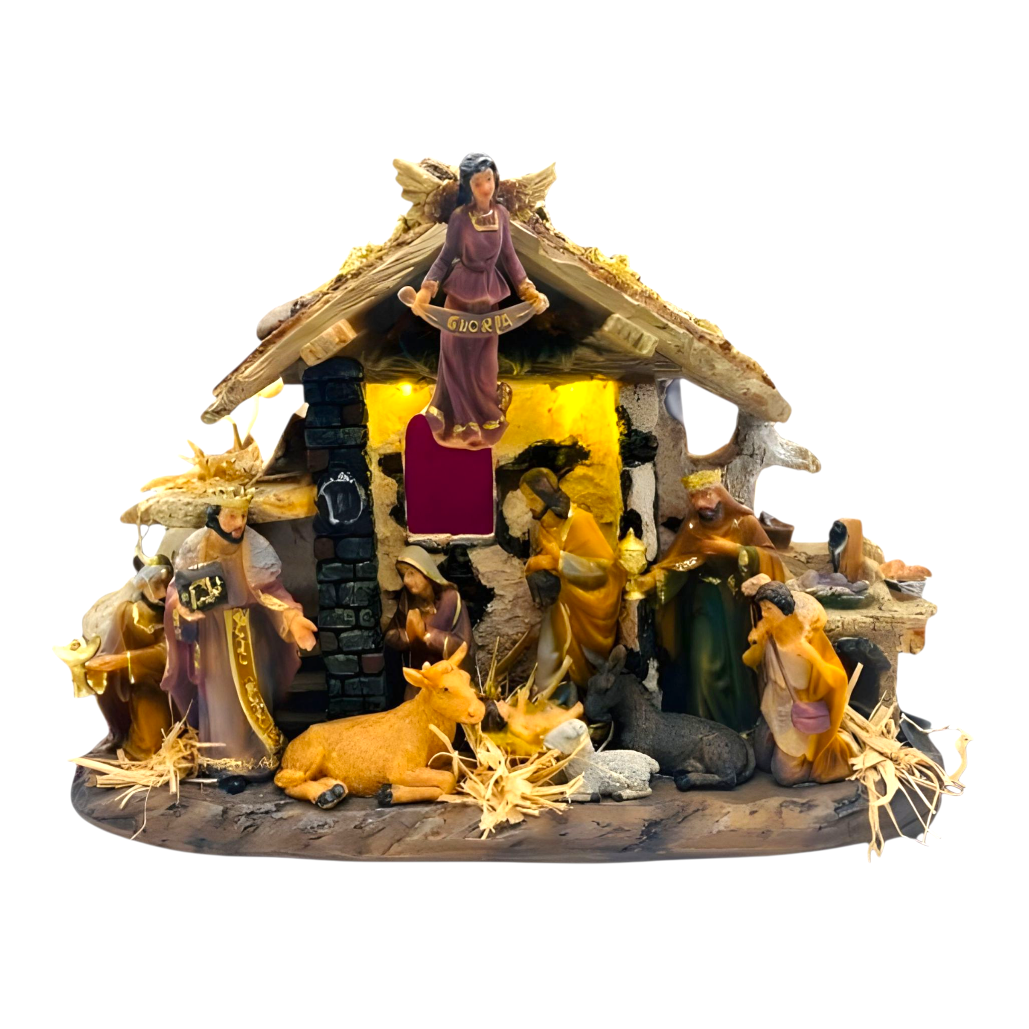 Christmas LED Light Up Nativity Scene Colour Figurines & Stable Display Statue
