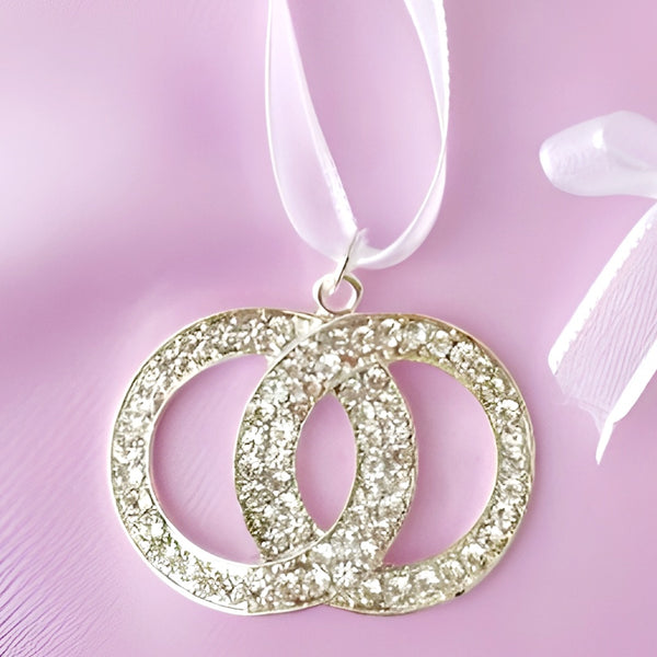 Silver Binding Rings with Crystal Diamantes Wedding Bridal Good Luck Charm