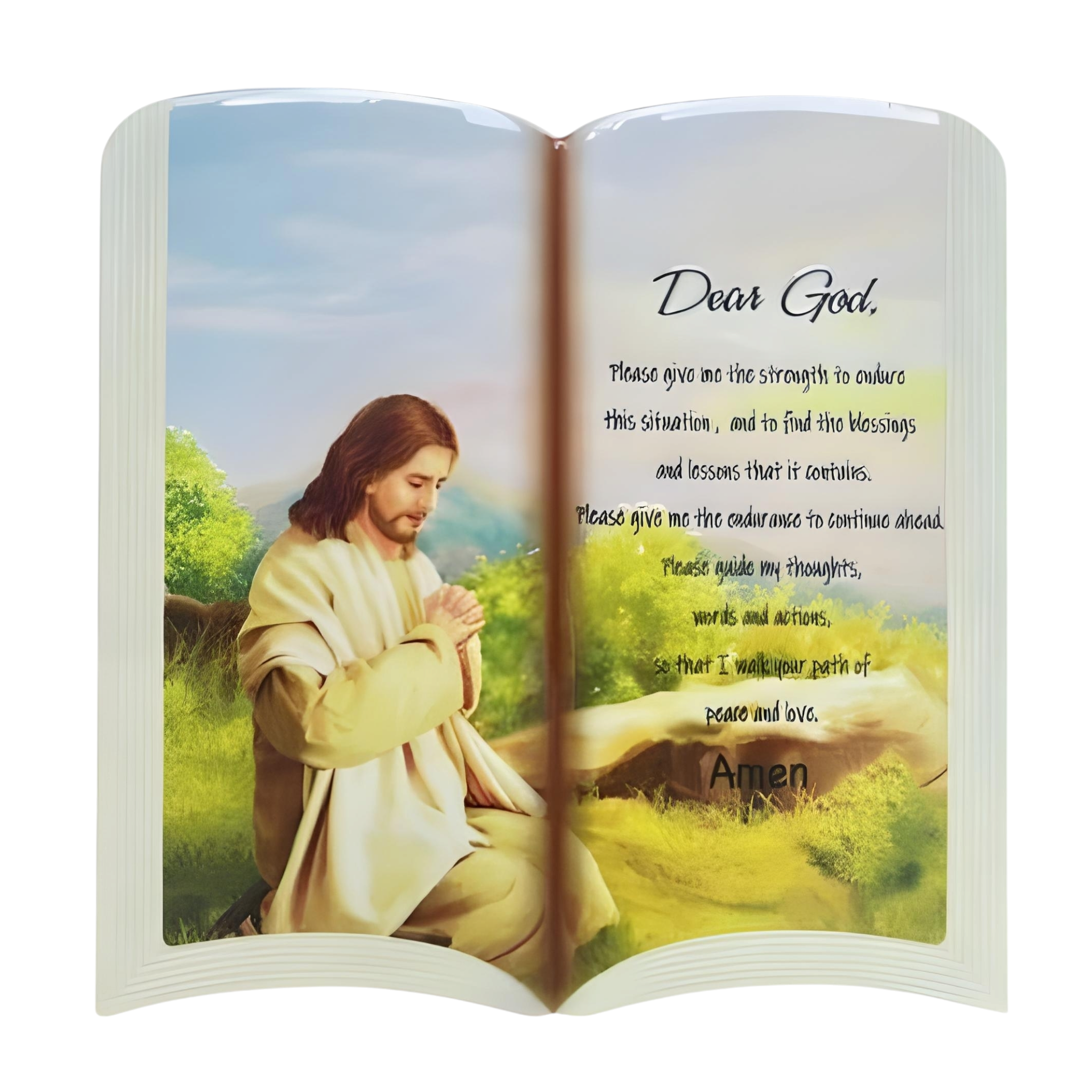 Catholic Jesus Christ Praying & Prayer on Open Bible Ceramic Plaque