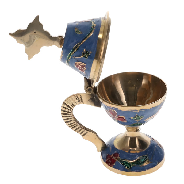 Orthodox Floral & Brass Metal Religious Incense Burner With Cross Top & Handle