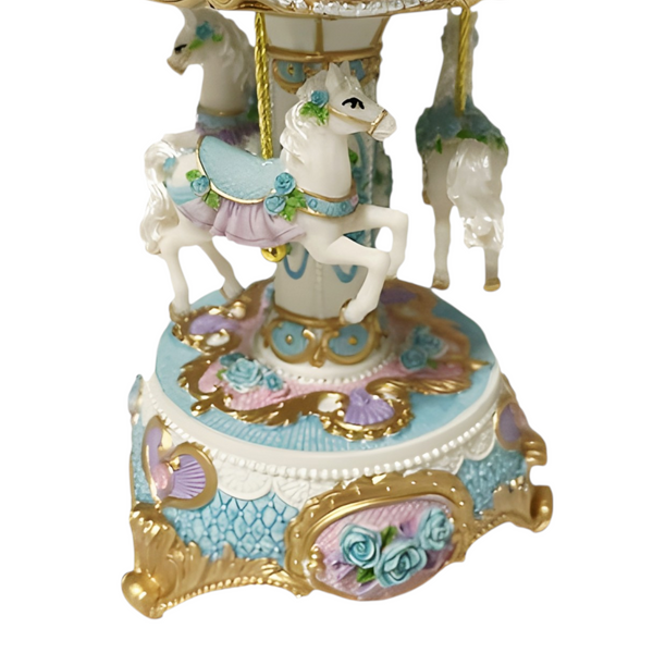 Children's Purple & Blue Musical 3 Horse Rotating Carousel Merry Go Round