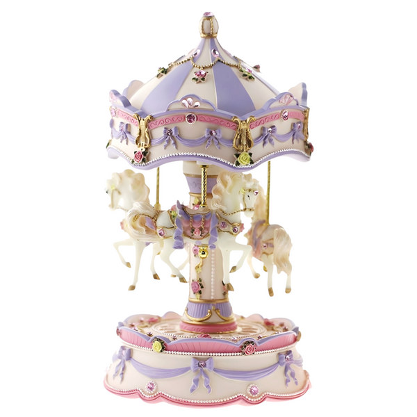 Children's Purple 3 Horse Rotating Musical Carousel Merry Go Round