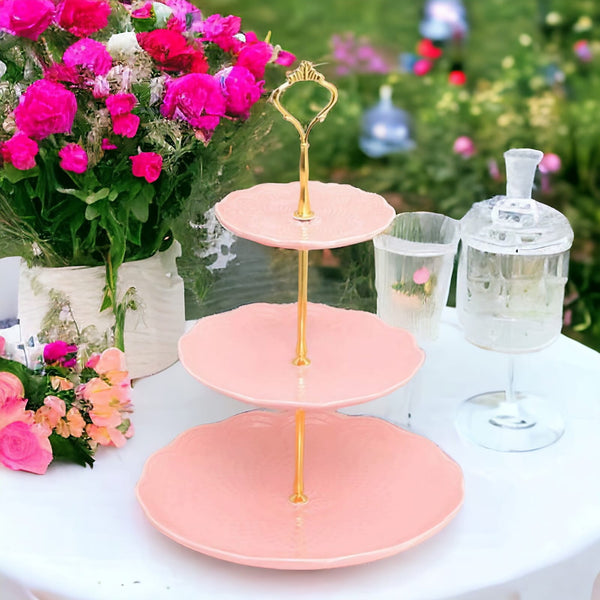 3 Tier Pink Ceramic Cupcake Stand