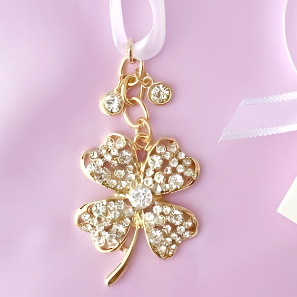 Gold 4 Leaf Clover with Crystal Diamantes Wedding Bridal Good Luck Charm