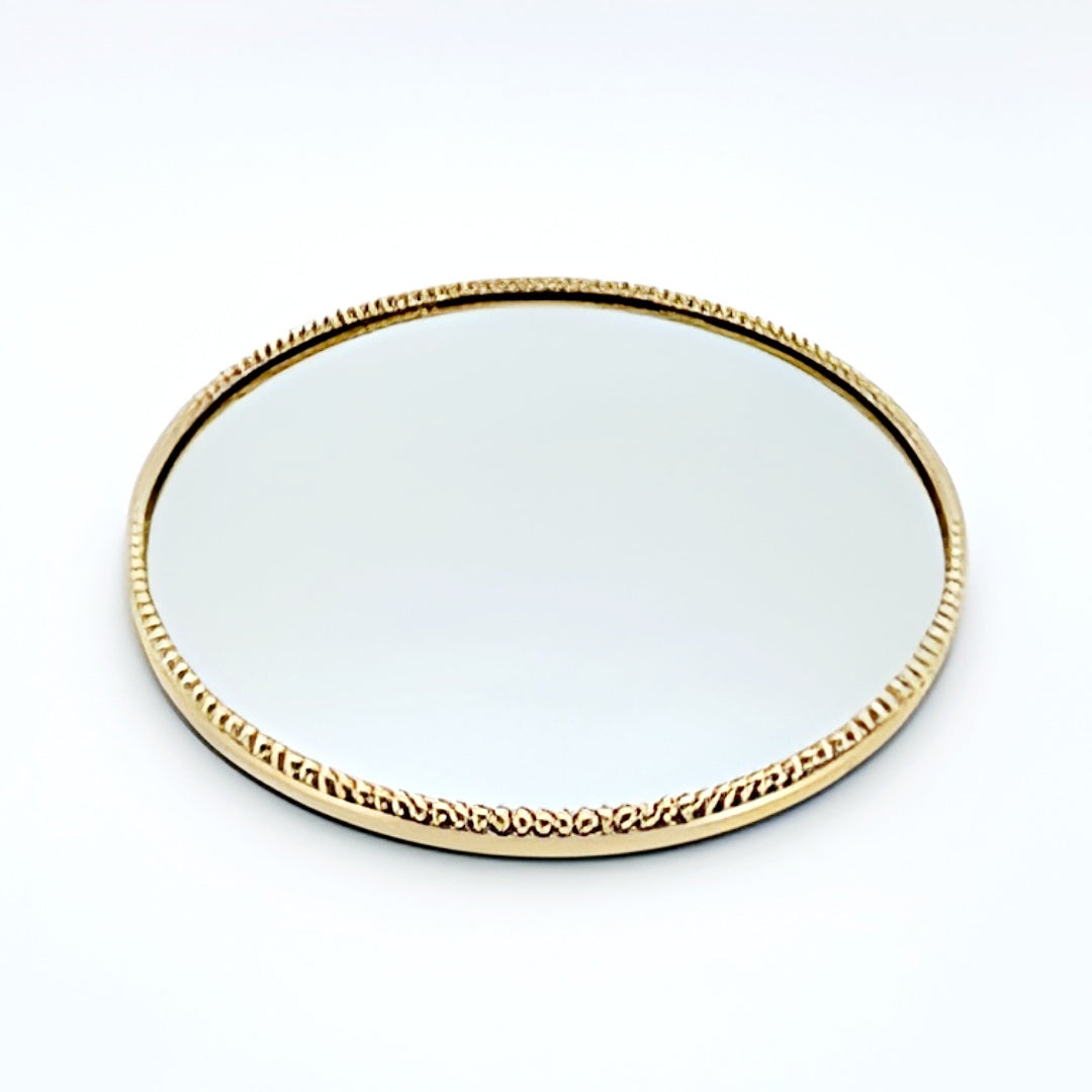 Gold Plated Round Mirror Tray & Beaded Edge Frame- 37cm