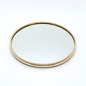 Gold Plated Round Mirror Tray & Beaded Edge Frame- 37cm