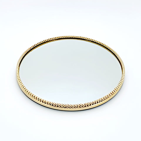 Gold Plated Round Mirror Tray & Beaded Edge Frame- 37cm