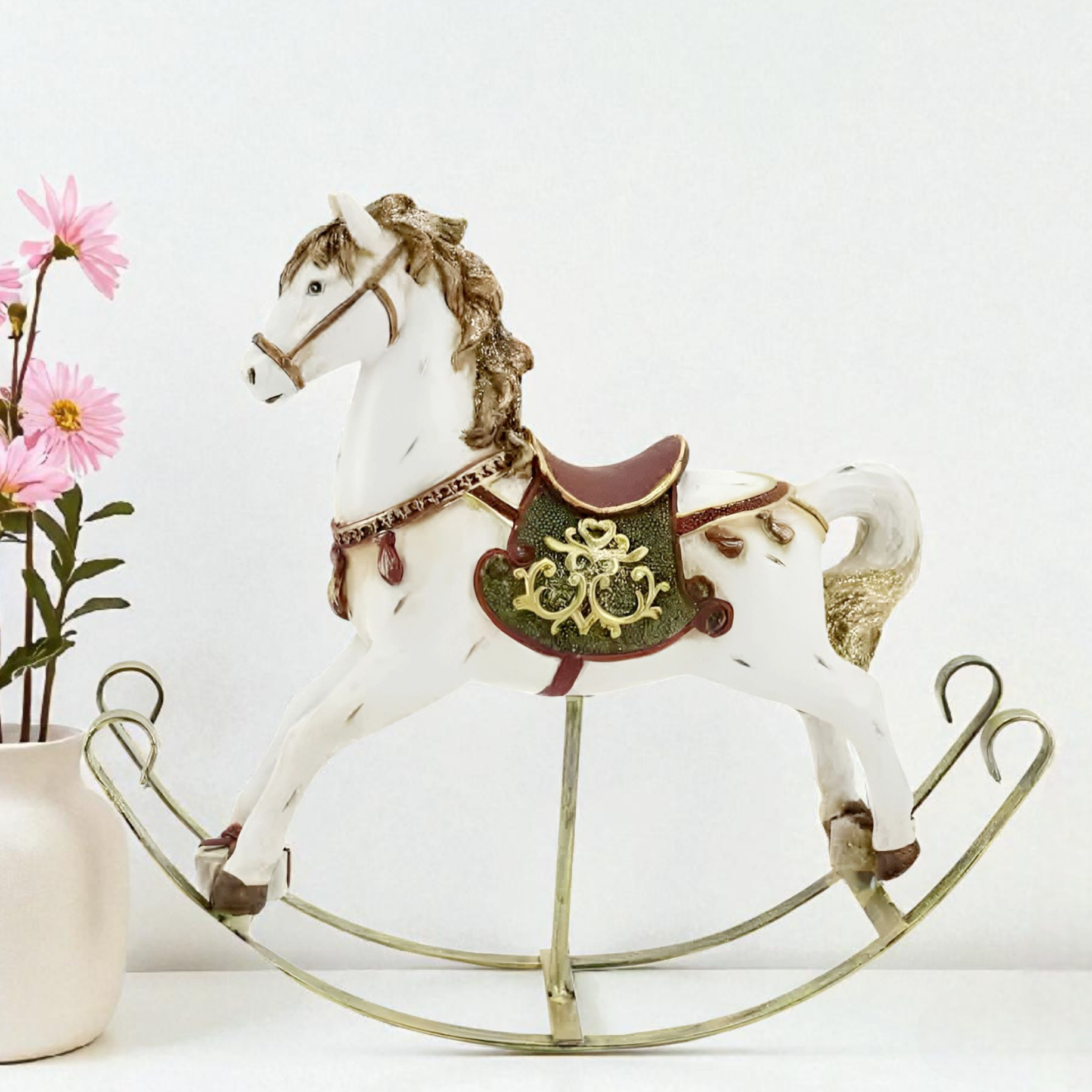 White Decorative Tabletop Rocking Horse Figurine