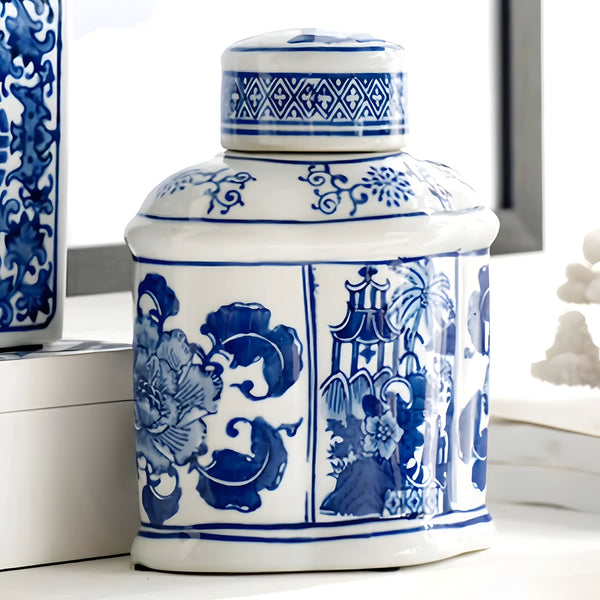 Hamptons Blue & White Ceramic Decorative Ginger Temple Jar