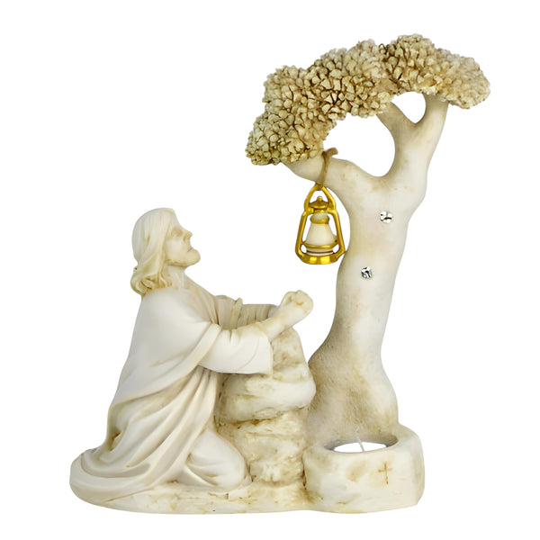 Jesus Praying Under A Tree Religious Tealight Candle Holder Statue