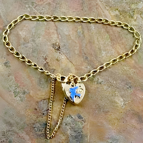 Triple Gold Plated Sterling Silver Baby Bracelet & Blue Bird and Padlock