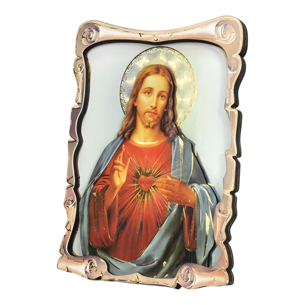Catholic Sacred Heart Jesus Christ 3D Scroll Design Icon Plaque