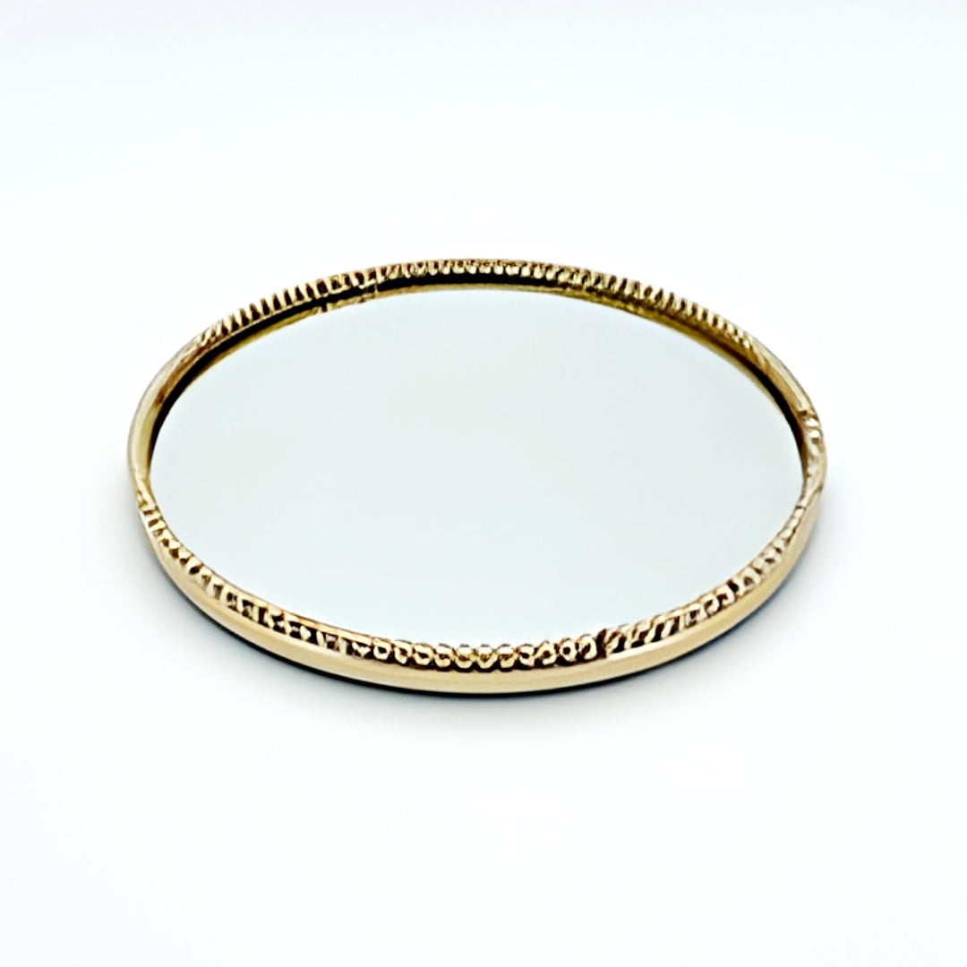 Gold Plated Round Mirror Tray & Beaded Edge Frame- 32cm