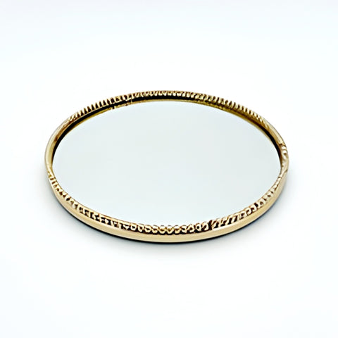 Gold Plated Round Mirror Tray & Beaded Edge Frame- 32cm