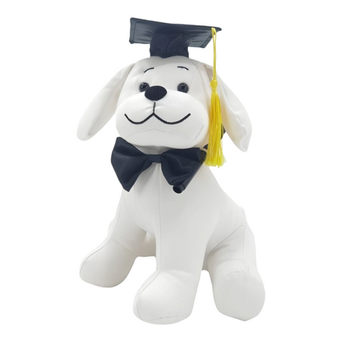 White Graduation Signature Message Sitting Dog & Pen Set