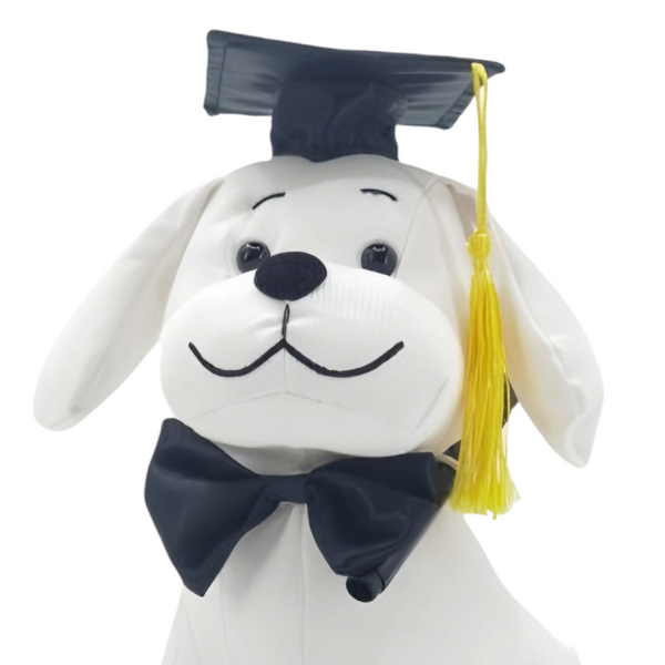 White Graduation Signature Message Sitting Dog & Pen Set