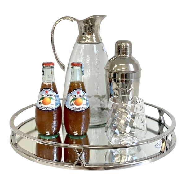 Silver Plated Round Ten X Decorative Deluxe Mirror Tray